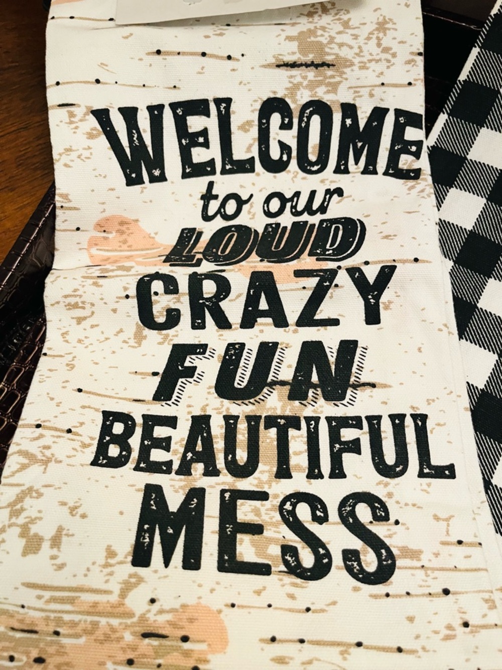 By the Lake Tea Towel Set in Black & Cream & Off-White Colors with Phrase (NWT) - Picture 4 of 10